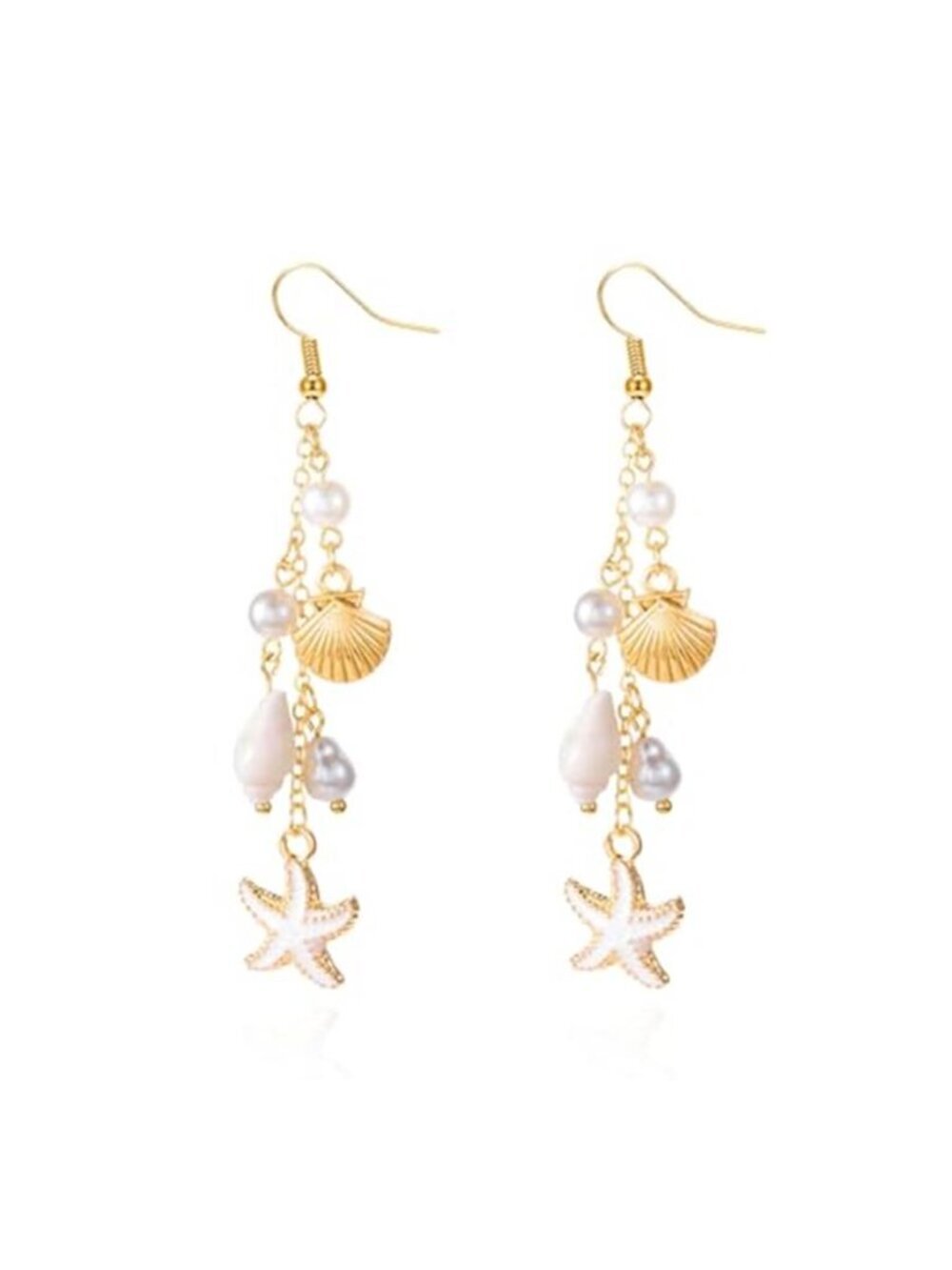 Beach Boho Starfish Shell Dangle Drop Earrings